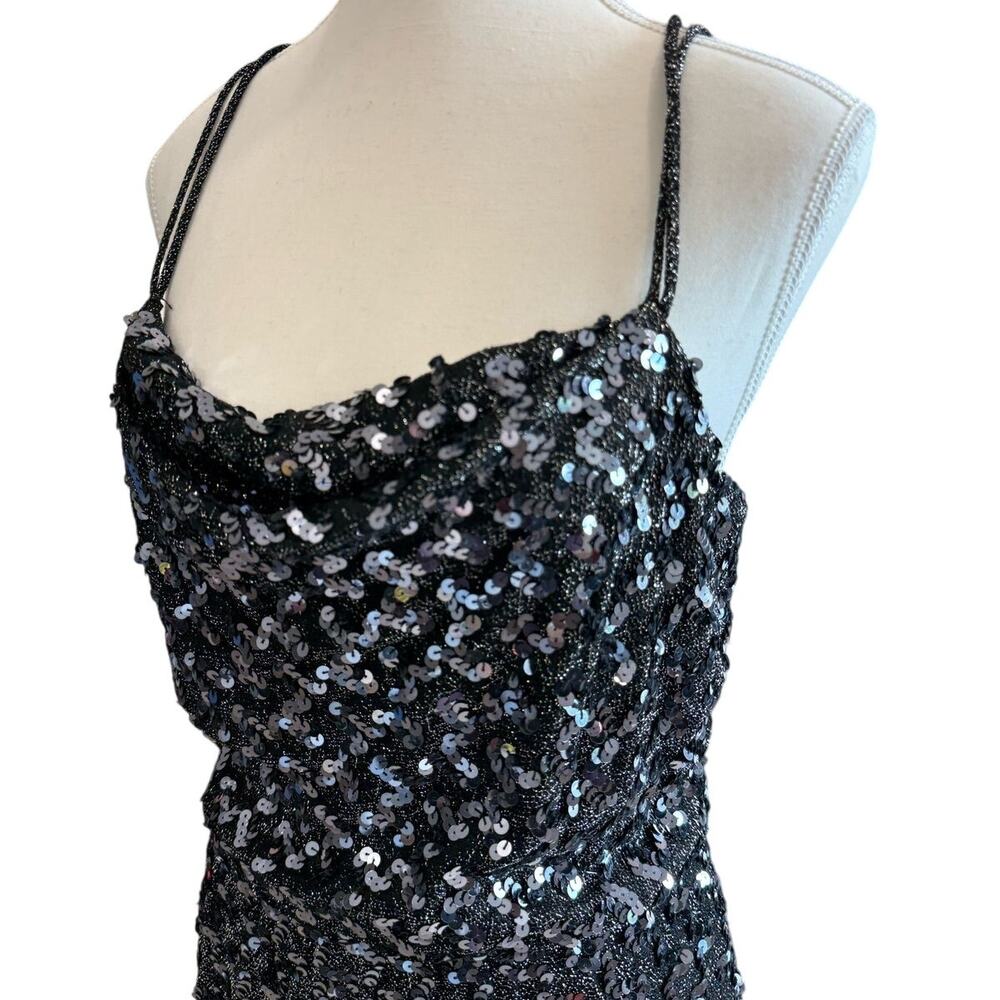 Norman Berg Vintage Maxi Sequin Dress Women's Black Sleeveless Evening Black Tie - Picture 7 of 16